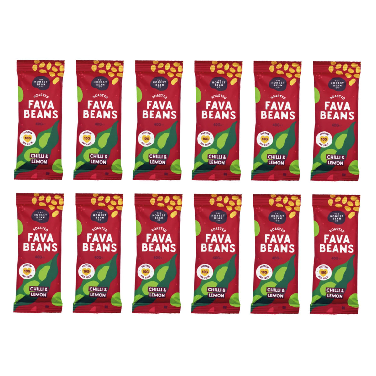 The Honest Bean Co Roasted Fava Bean Snack, Chilli & Lemon - 40g (Pack of 12)