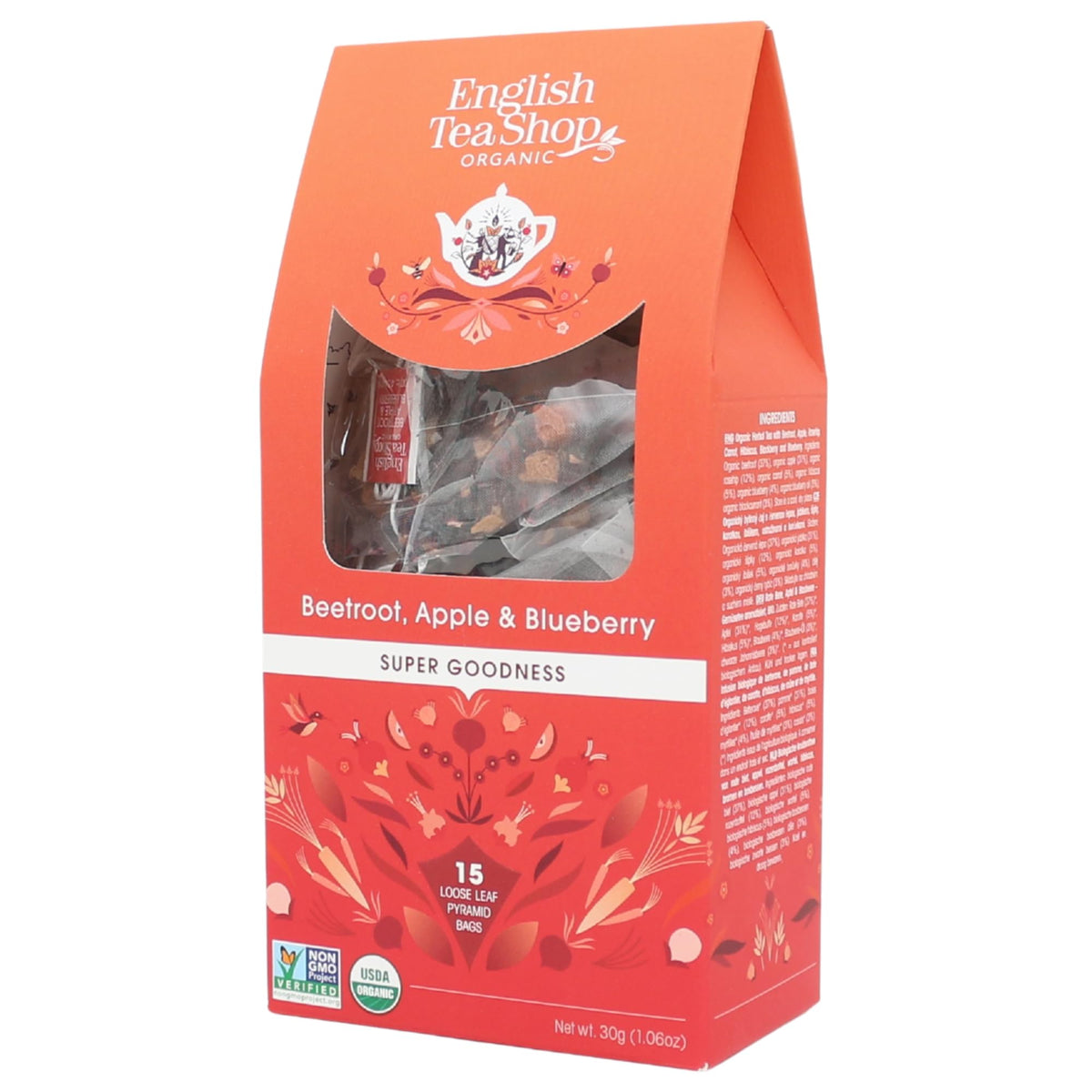 English Tea Shop Organic Beetroot, Apple & Blueberry Herbal Tea - 15 Pyramids, 30g