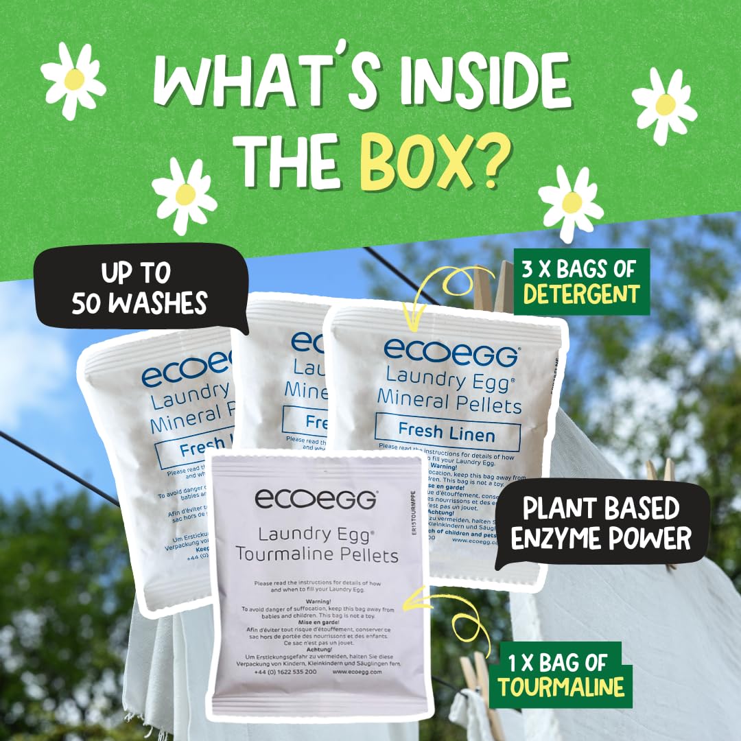 Ecoegg Laundry Egg Refill Pellets - 50 Washes | Fresh Linen Bio Scent | Detergent Capsules 2