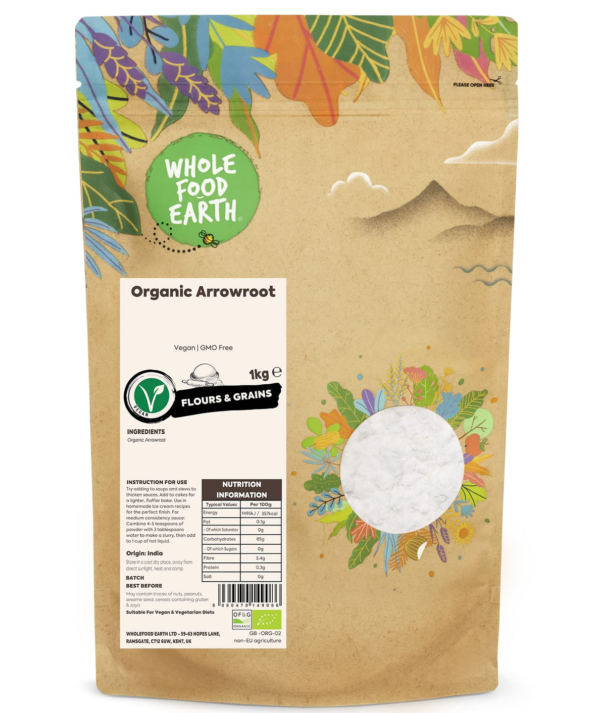 Wholefood Earth Organic Arrowroot Starch - 1kg