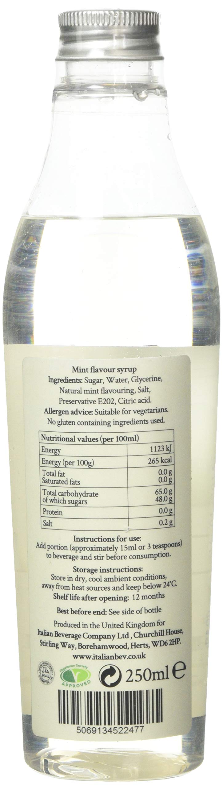 Simply Mint Syrup - Vegan & Nut Free Flavoured Syrup for Coffee, Cocktails & Baking | 250ml