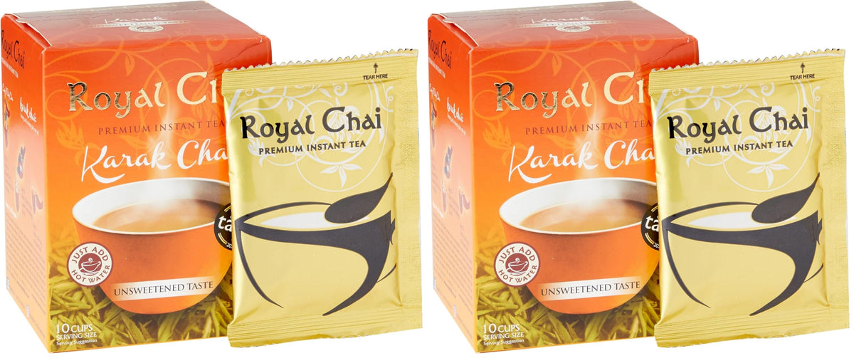 Royal Chai Karak Chai Unsweetened - 10 Single Serving Sachets | Pack of 2 | 140g