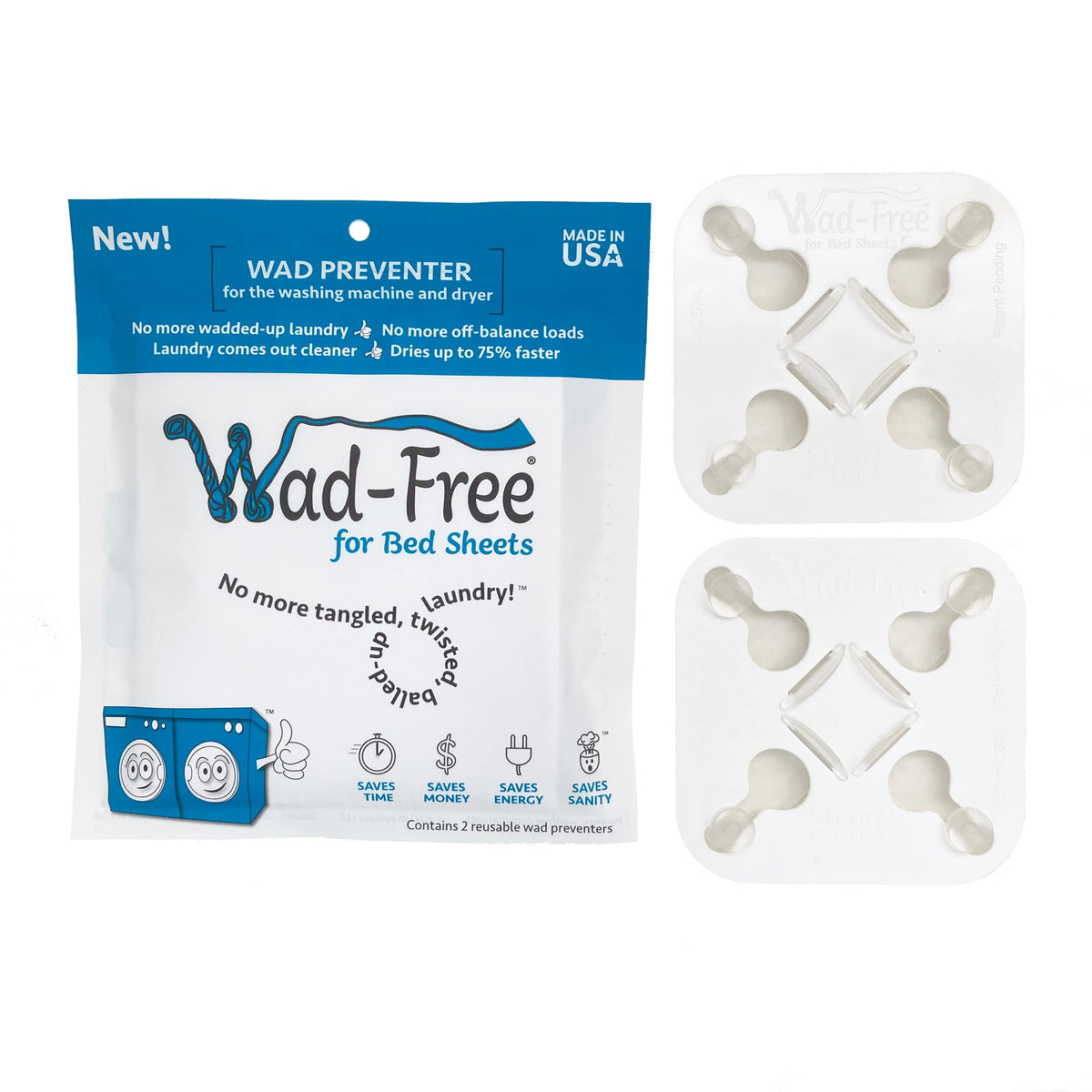 Wad-Free Bed Sheet Detangler - Prevents Tangles & Speeds Drying | 2 Count