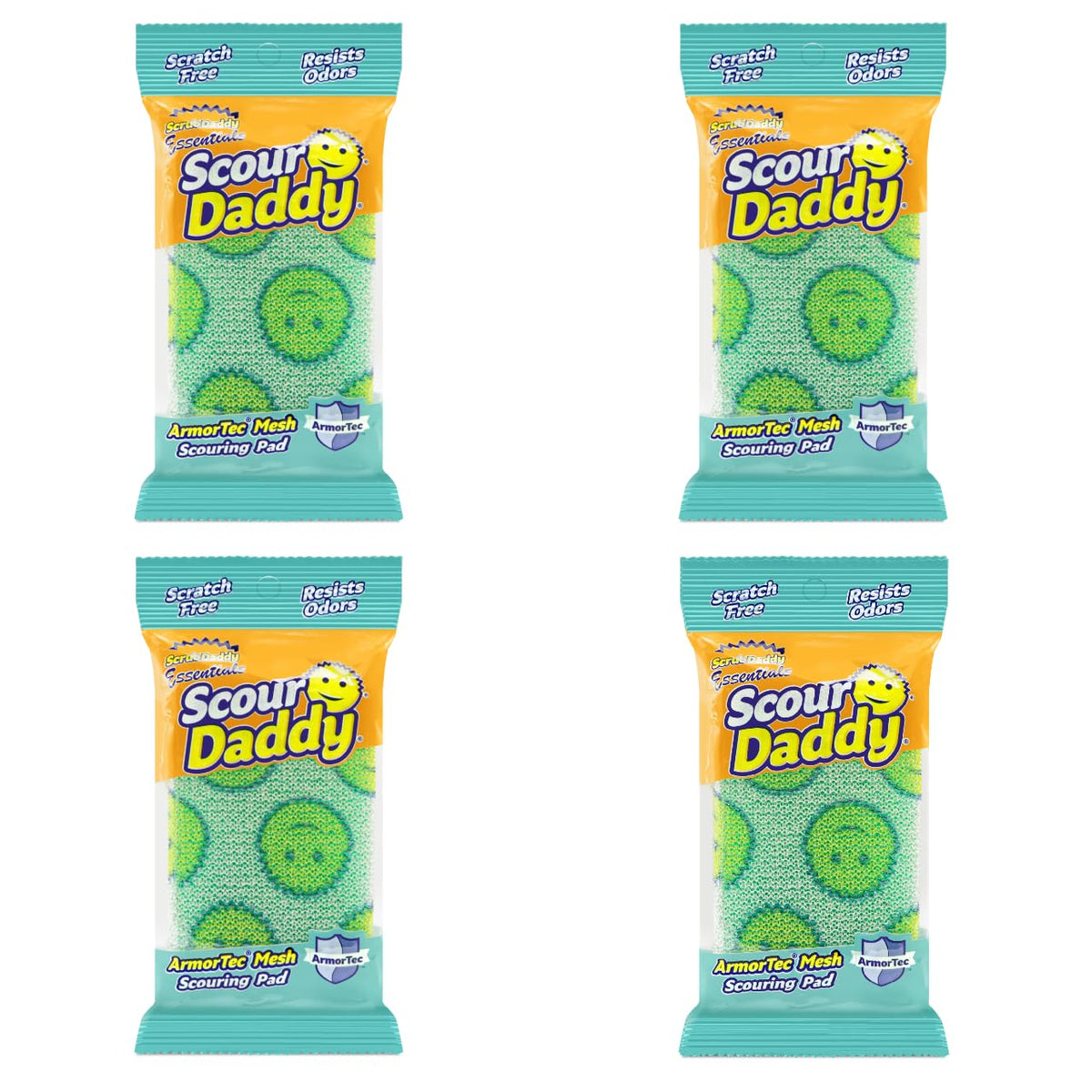 Scrub Daddy Scour Daddy Essentials - Pack of 4 | Scratch-Free Scouring | FlexTexture Core 1