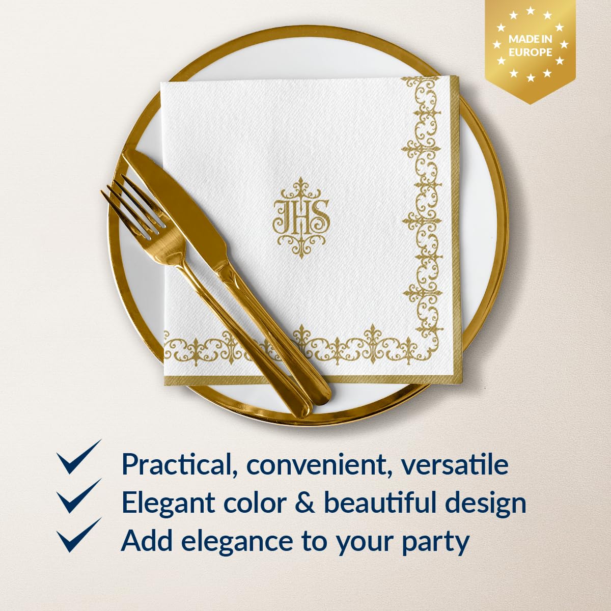 PAW Decor Collection Linen Feel Napkins - 40 x 40 cm, 50 Pack, IHS Monogram