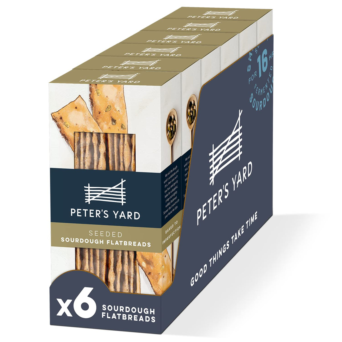 Peter's Yard Seeded Sourdough Flatbreads - High Fibre, Vegan, 135g Pack of 6