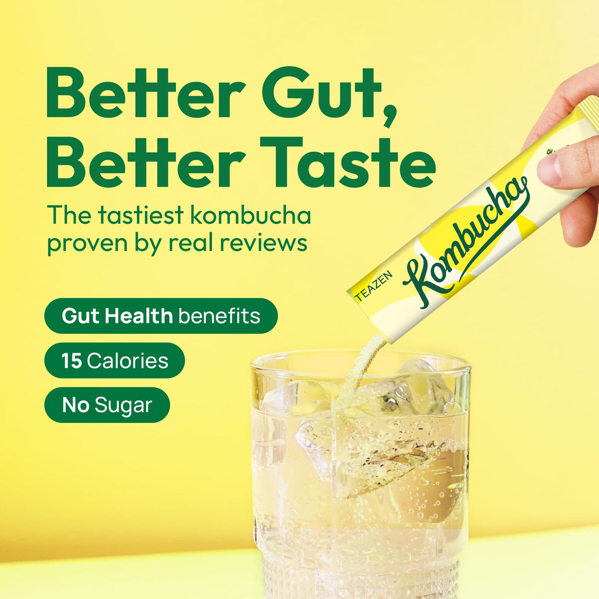 TEAZEN Lemon Kombucha Tea - Sugar Free, Live Probiotics, Portable Stick Mix 5
