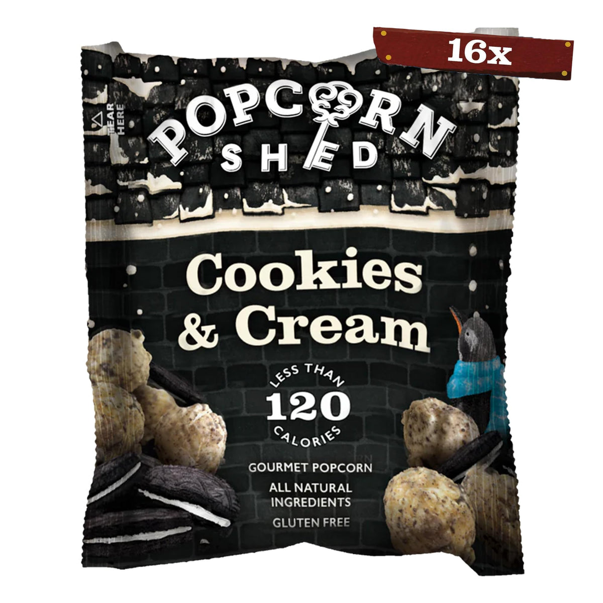 Popcorn Shed Cookies & Cream Gourmet Popcorn - Gluten Free, 16 x 24g Packs 8