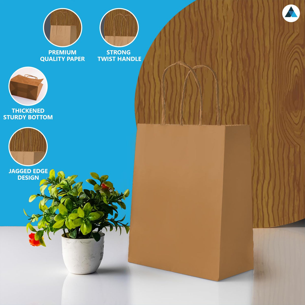 Nationwide Paper Kraft Paper Bags - Small Gift & Party Bags with Twist Handles, 25 Count, Brown 3