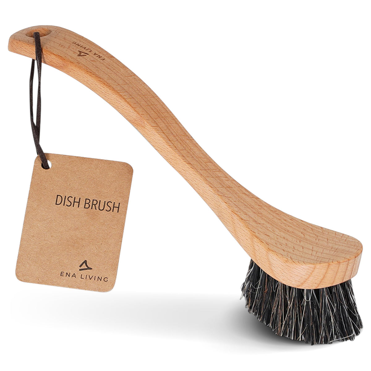 ENA Living Wooden Dish Brush - Sustainable Beechwood, Horse Hair Bristles | 26x4 cm