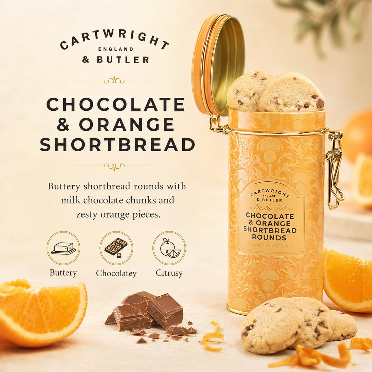 Cartwright & Butler Chocolate & Orange Shortbread Rounds - 150g