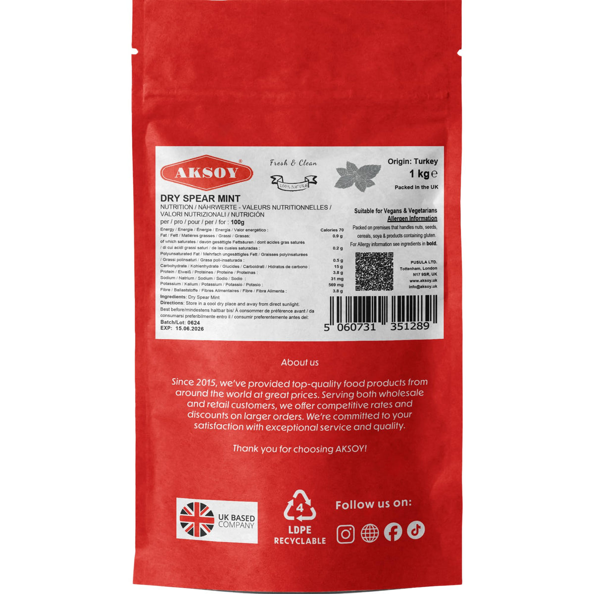 AKSOY Dried Peppermint Leaf - 1KG (4 x 250g Packs) | Natural, Premium Quality, Resealable Pouches 6