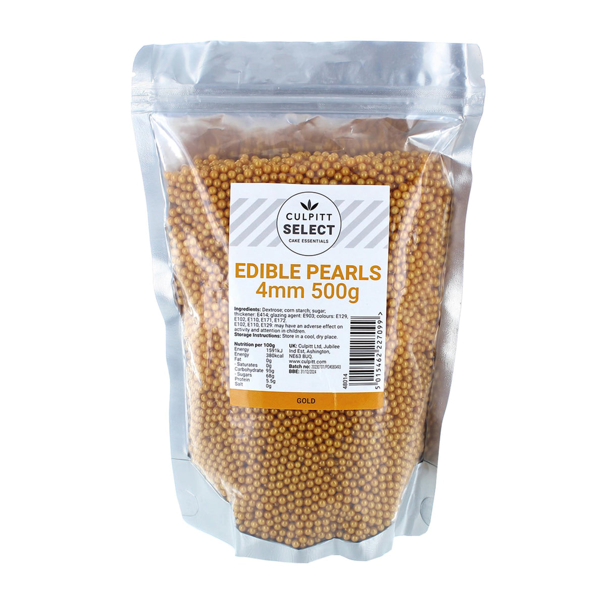 Culpitt Select Gold Pearls - 4mm Edible Cake Decorations | 500g Pouch 1