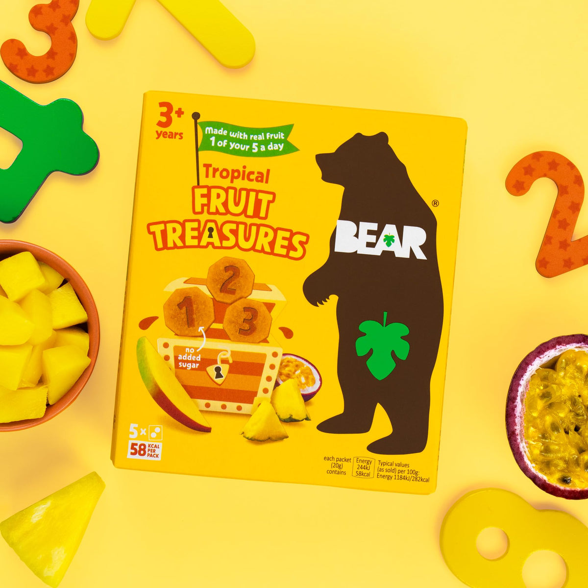 BEAR Tropical Fruit Treasures - 100% Natural Dried Fruit Snacks | 20g Packs | Suitable for 3+ Years