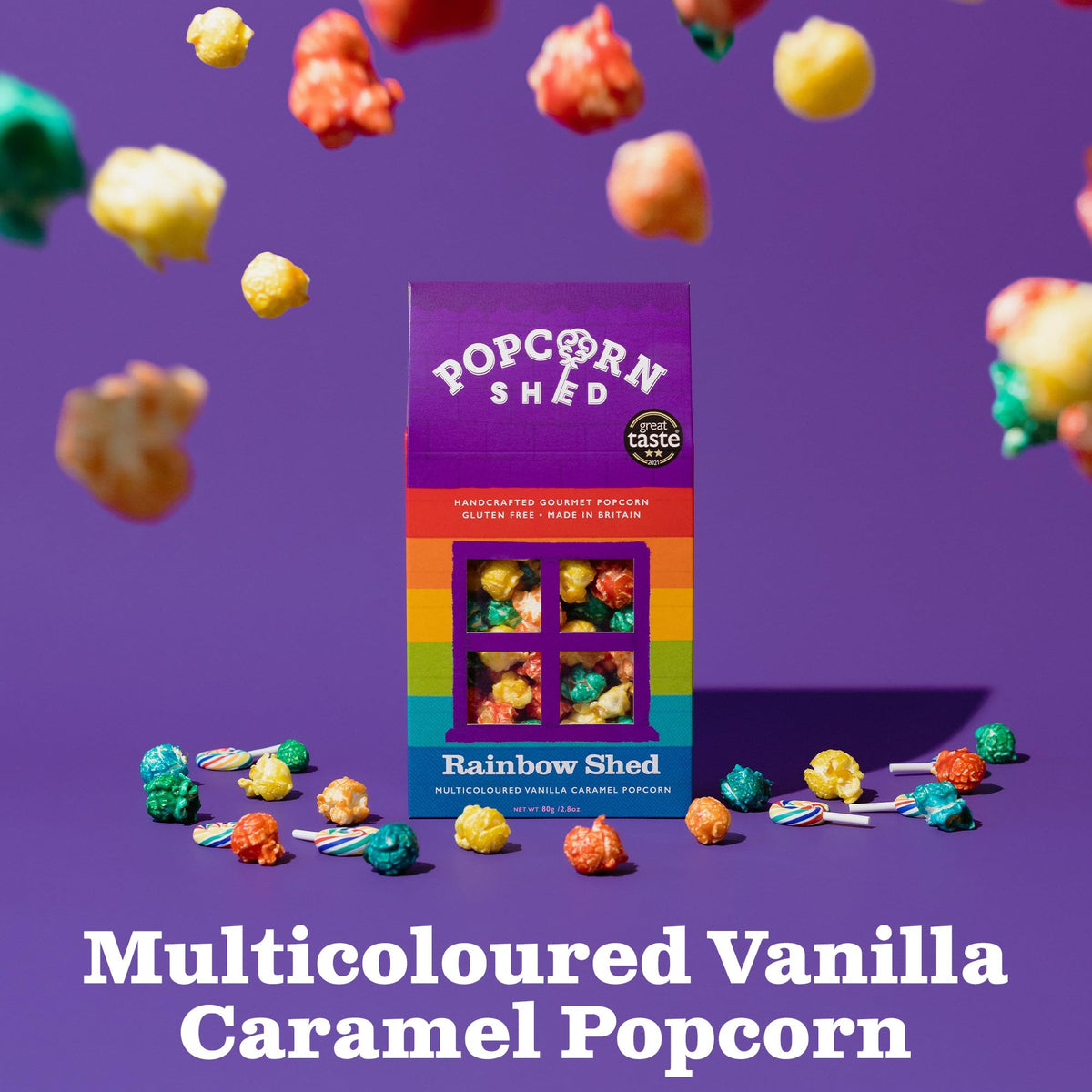 Popcorn Shed Rainbow Shed Gourmet Popcorn - 80g, Multicoloured Vanilla Caramel 4