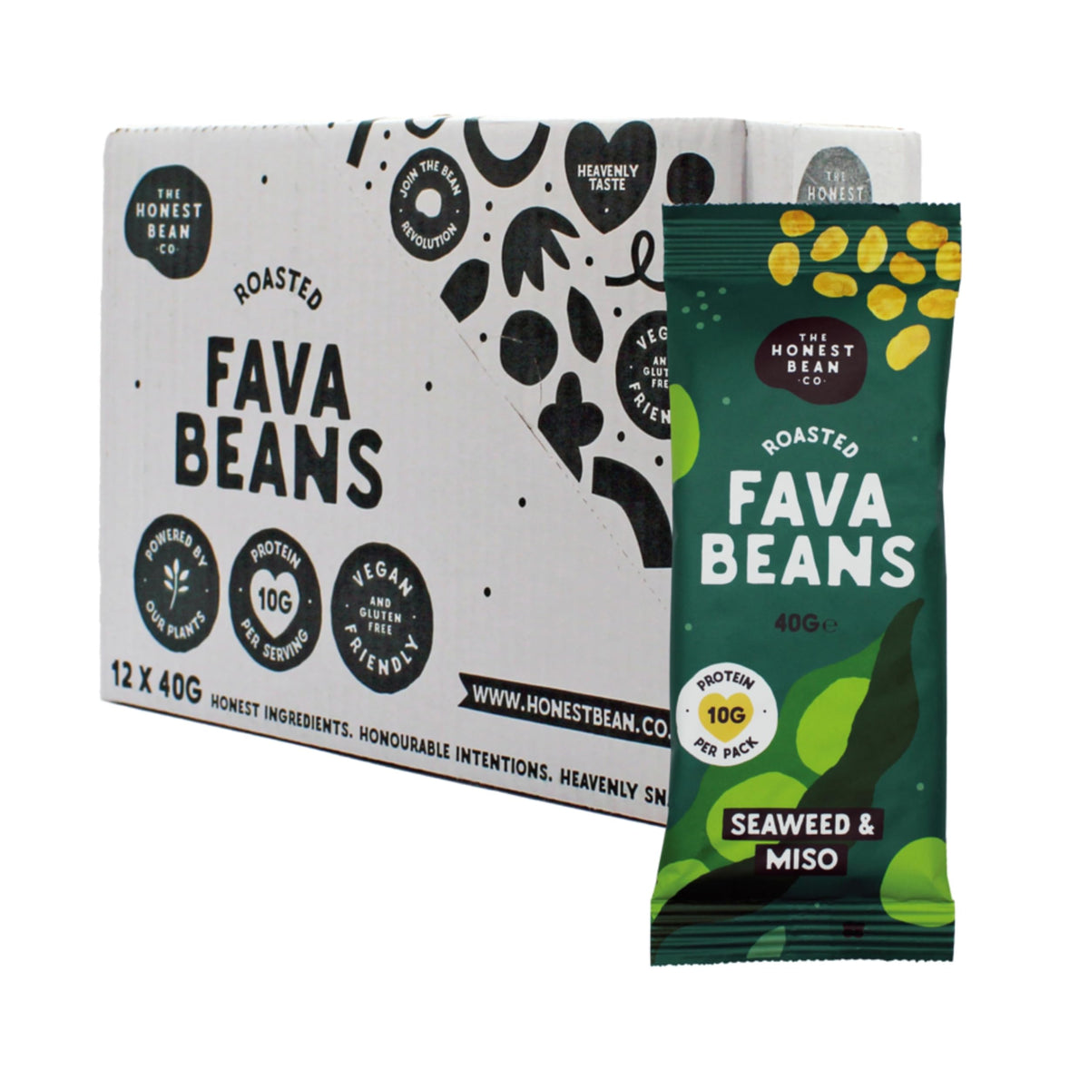 The Honest Bean Co Roasted Fava Bean Snack - Seaweed & Miso Flavor | 40g Pack of 12