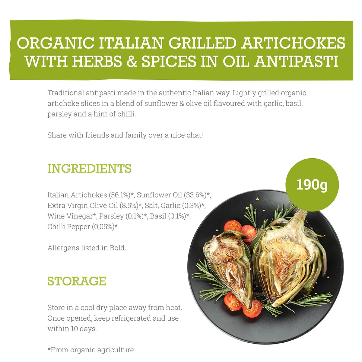 Mr Organic Grilled Artichoke Antipasti - Pack of 2 Jars | 380g Total Weight