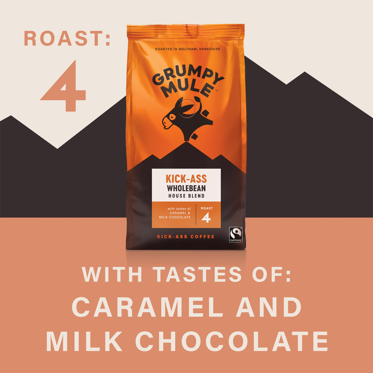 Grumpy Mule Kick-Ass House Blend Whole Coffee Beans - Fairtrade Arabica | 1.2 kg Pack | Milk Chocolate & Caramel Notes