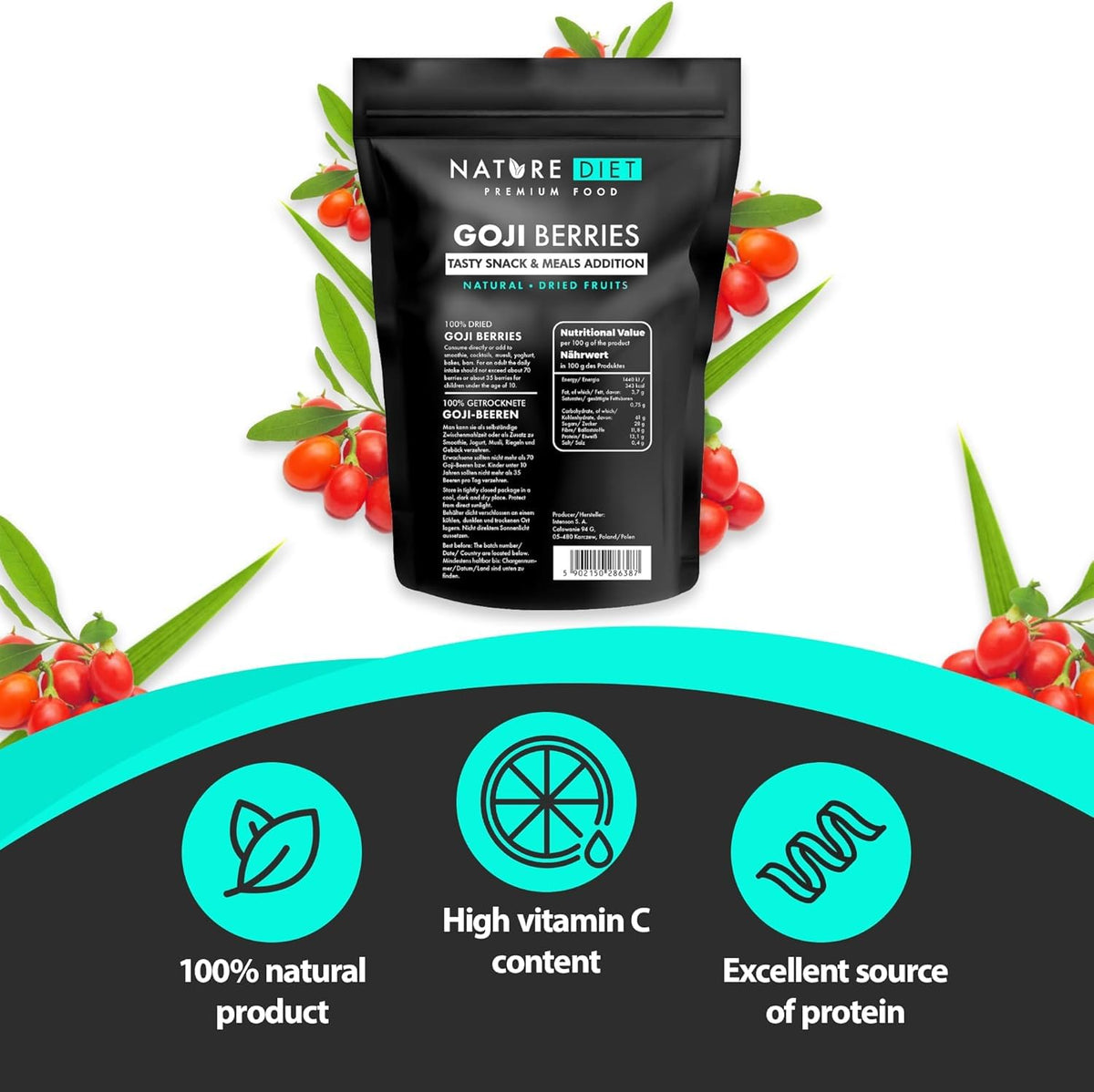 Nature Diet Goji Berries - 500g | Rich in Fibre, Antioxidants & Protein 3