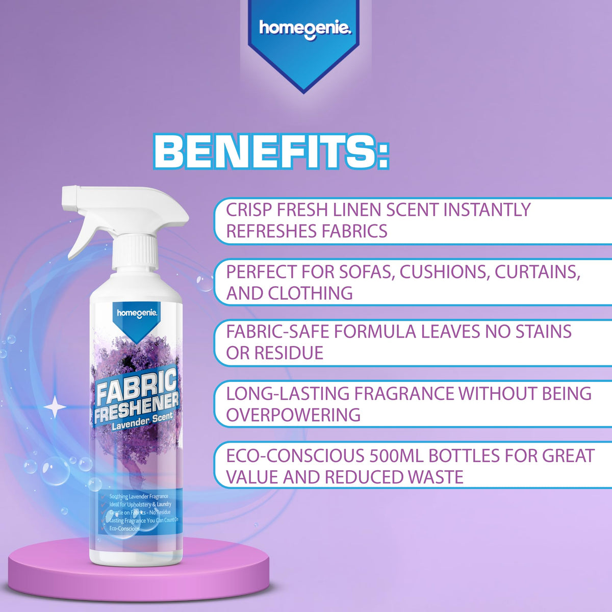 HomeGenie Fabric Freshener Spray - Lavender Scent - 500ml 3