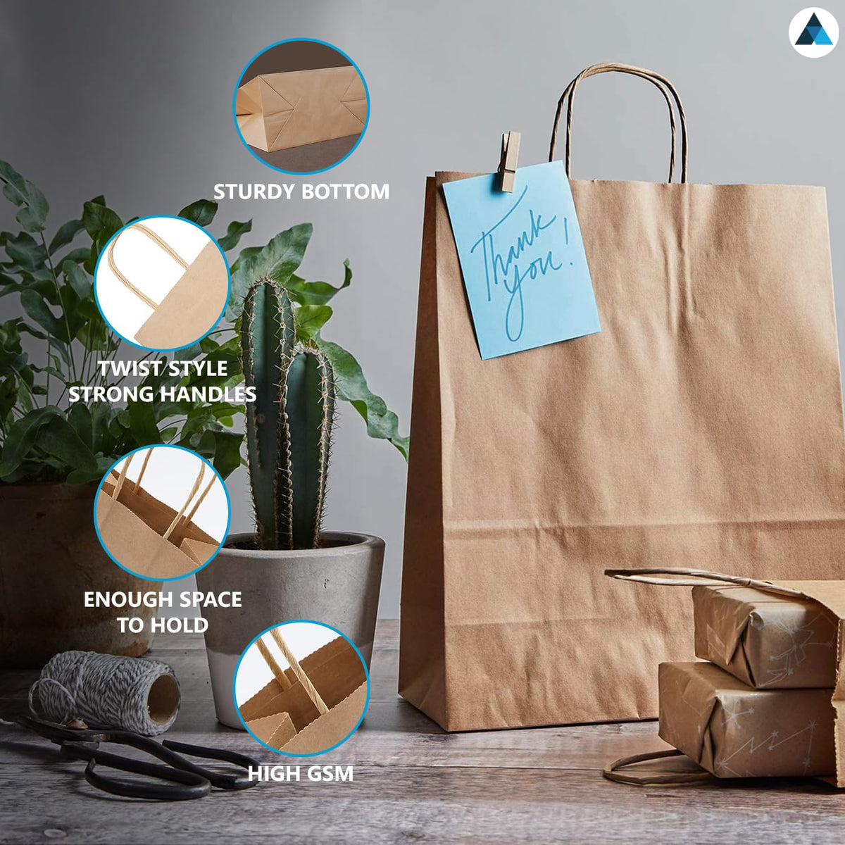 Nationwide Paper Extra Large Brown Paper Carrier Bags - Pack of 40 | 320x220x280mm | Recyclable 4
