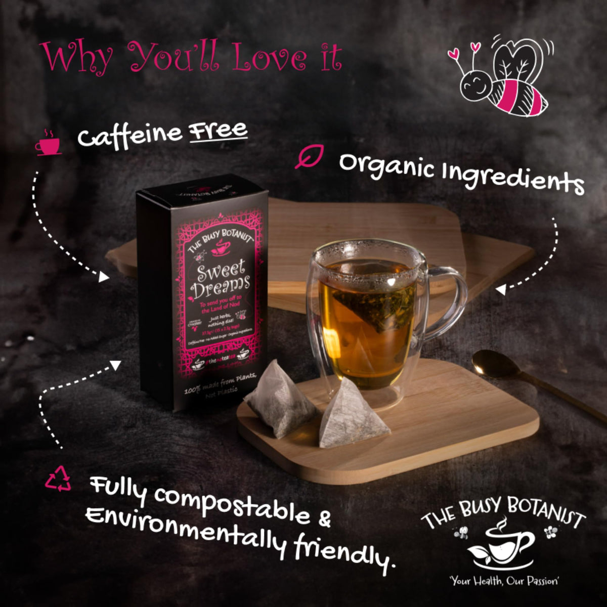 The Busy Botanist Sweet Dreams Herbal Tea - Caffeine Free, Promotes Relaxation & Sleep | 2 Count Pack 4