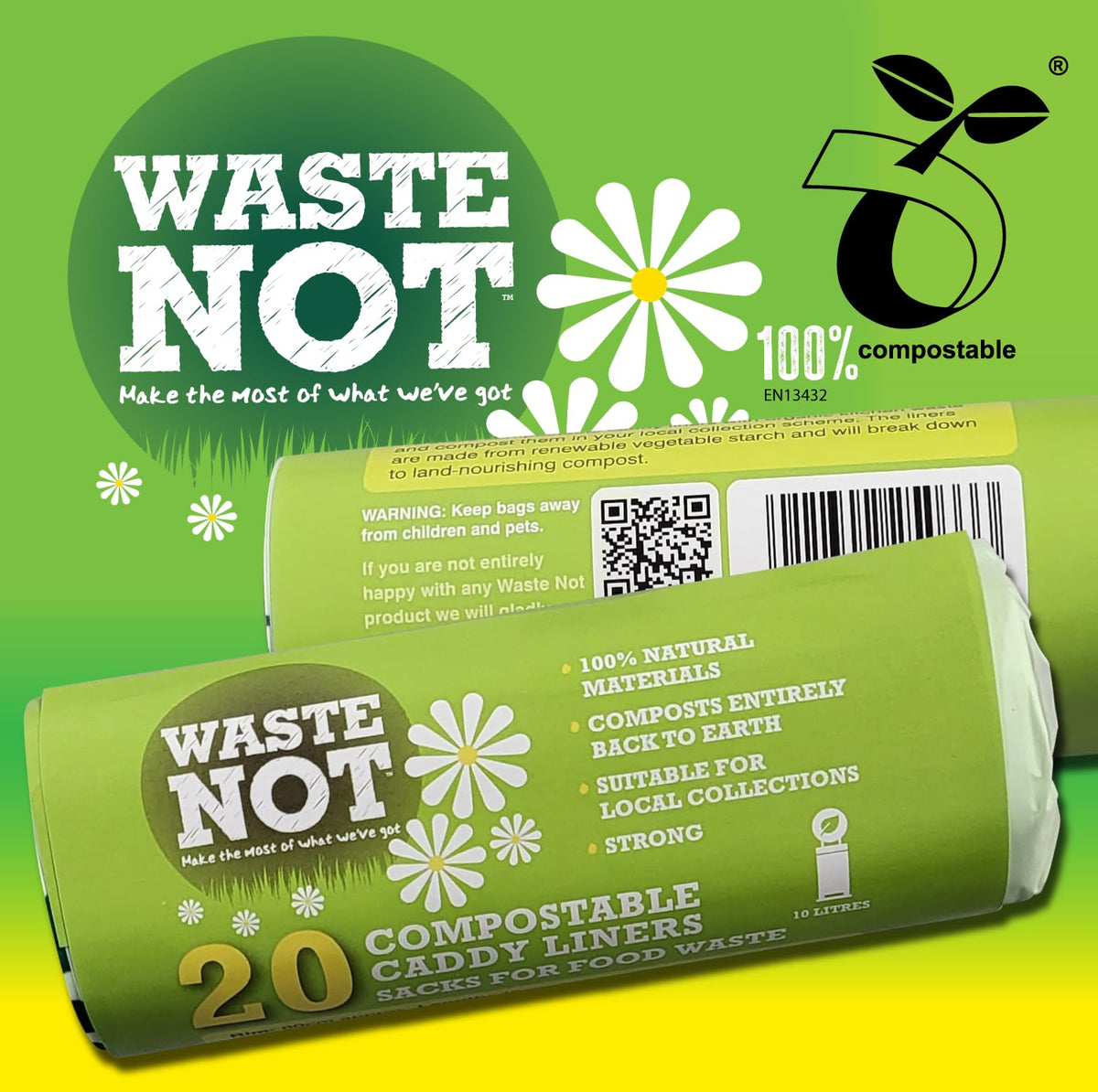 Waste Not Compostable Caddy Liners - 10 Litre Capacity | Biodegradable | Pack of 40 5