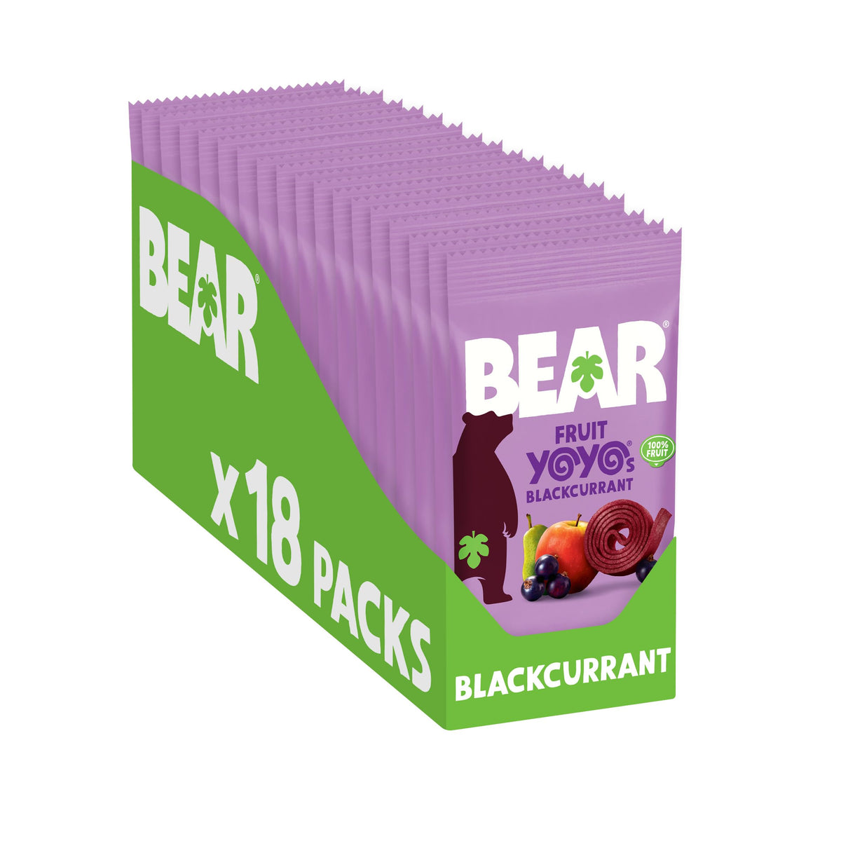 BEAR Blackcurrant Yoyos - 18 Packs of 20g Dried Fruit Rolls
