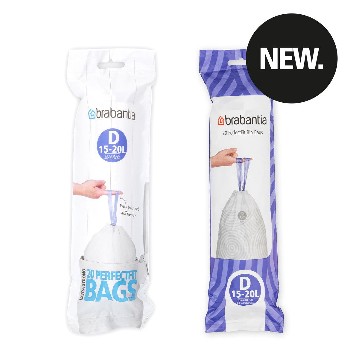 Brabantia IdealFit Bin Liners - Size D (15-20 Litre), White Plastic, Pack of 20