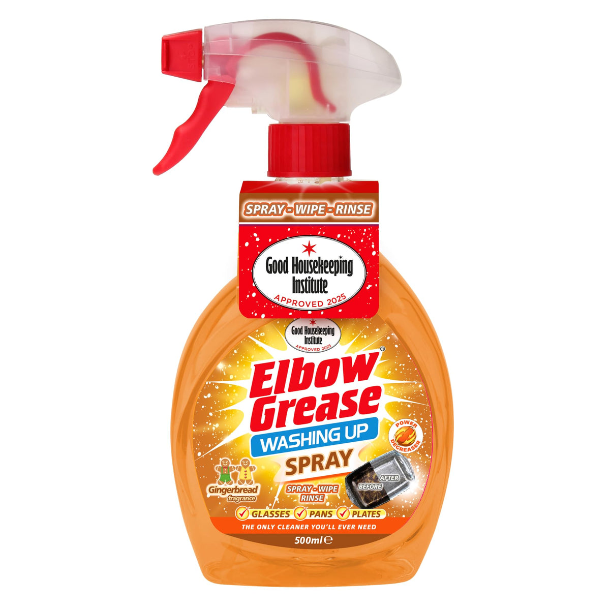 Elbow Grease Washing Up Spray - Gingerbread Scent | Fast-Acting Degreaser | 500 ml