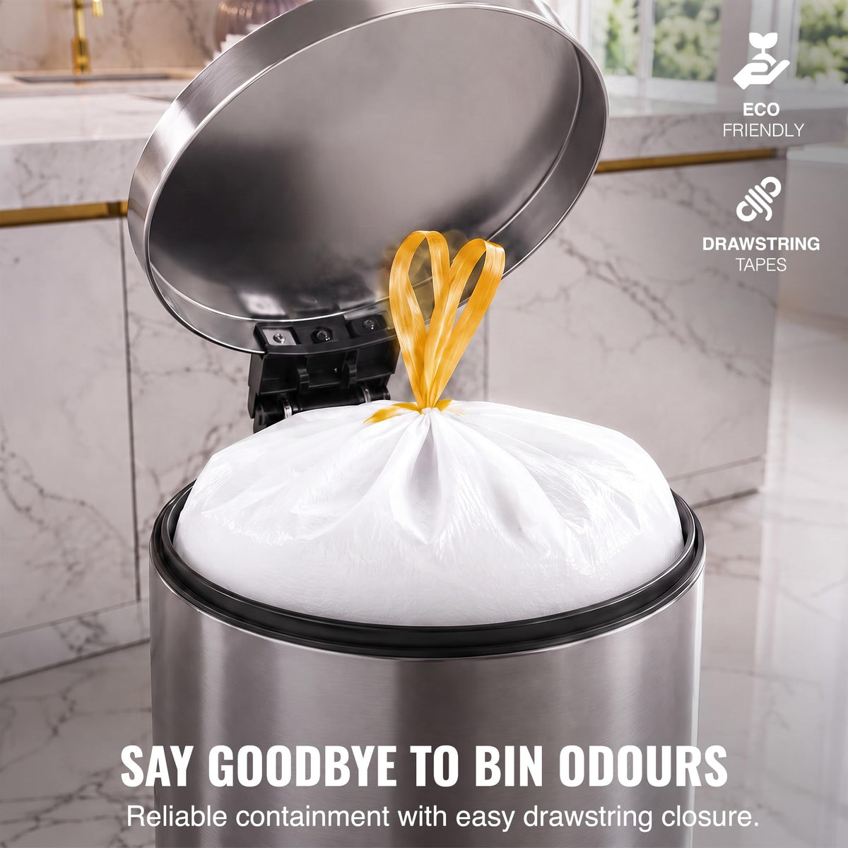 EcoBag 60L Drawstring Bin Liners - 10 Pack, 28 Microns, Extra Strong & Durable 3