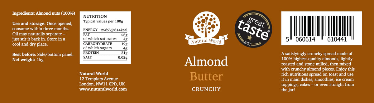 Nutural World Crunchy Almond Butter - 1kg Jar | Great Taste Award Winner 3