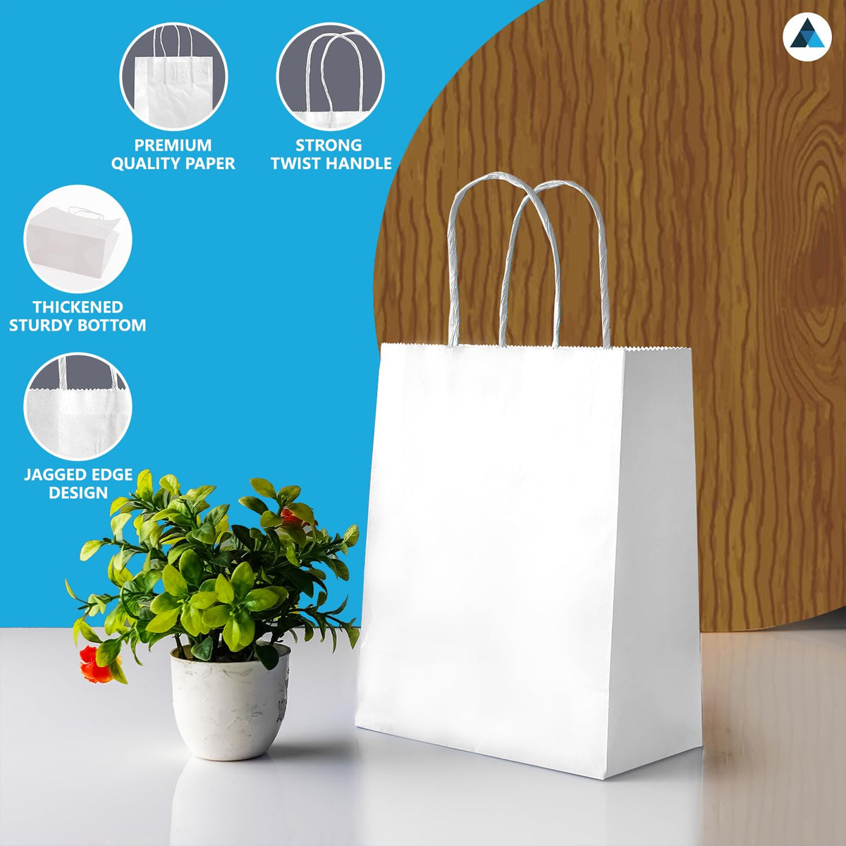 Nationwide Paper Small White Kraft Paper Bags with Handles - Pack of 25 | 5.5lbs Weight Capacity | Eco-Friendly 3
