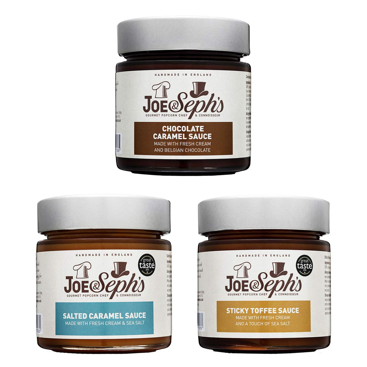 Joe & Seph's Caramel Dessert Sauce Discovery Selection Set - 3 x 230g Jars