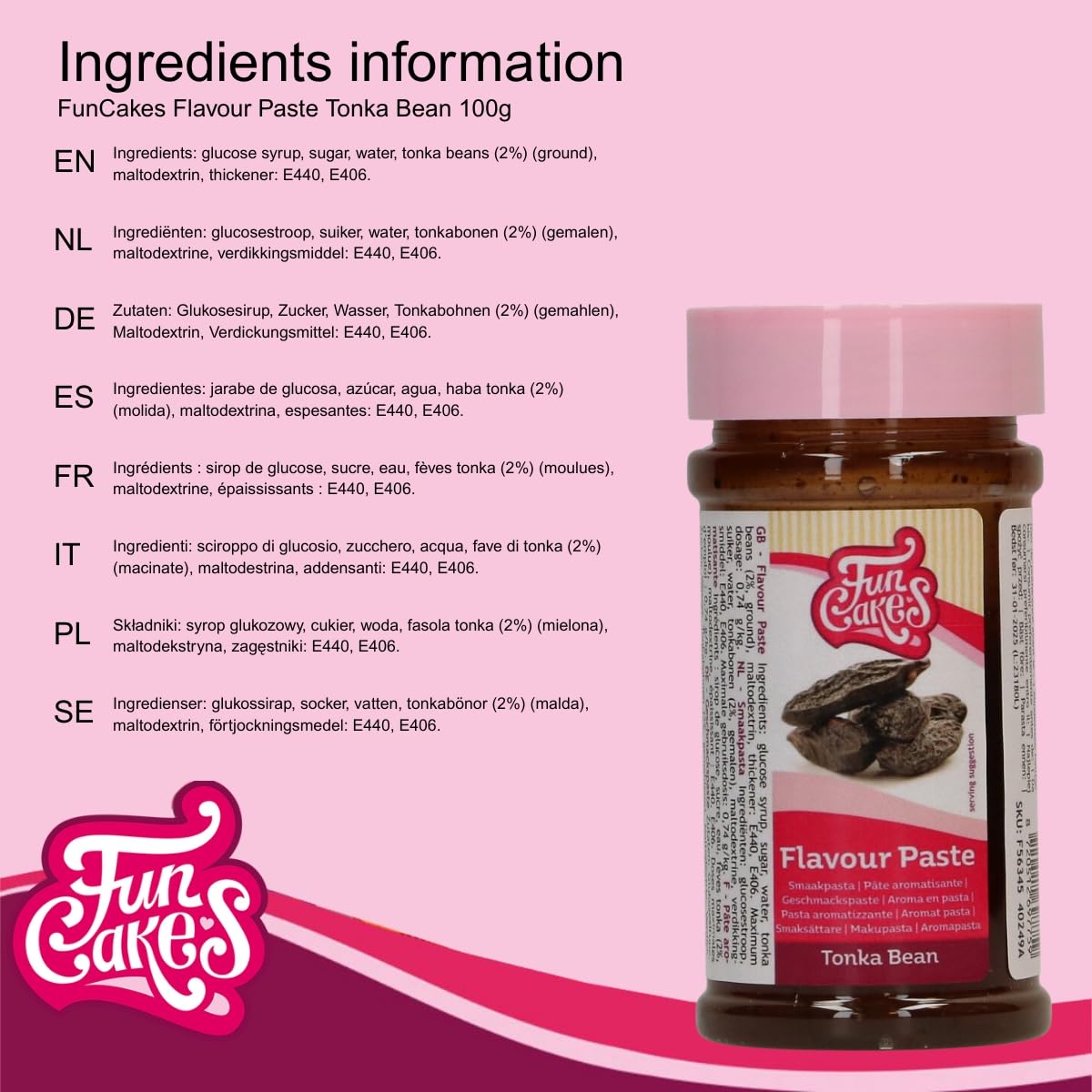 FunCakes Tonka Bean Flavour Paste - Bake Stable Aroma for Cakes & Fillings | 100g