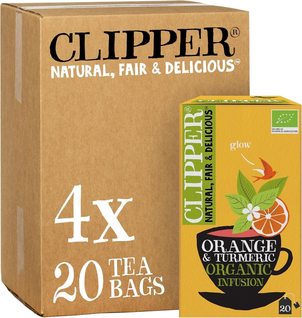Clipper Organic Turmeric & Orange Herbal Infusions Tea - 80 Teabags | Caffeine Free | Natural Energy Boost