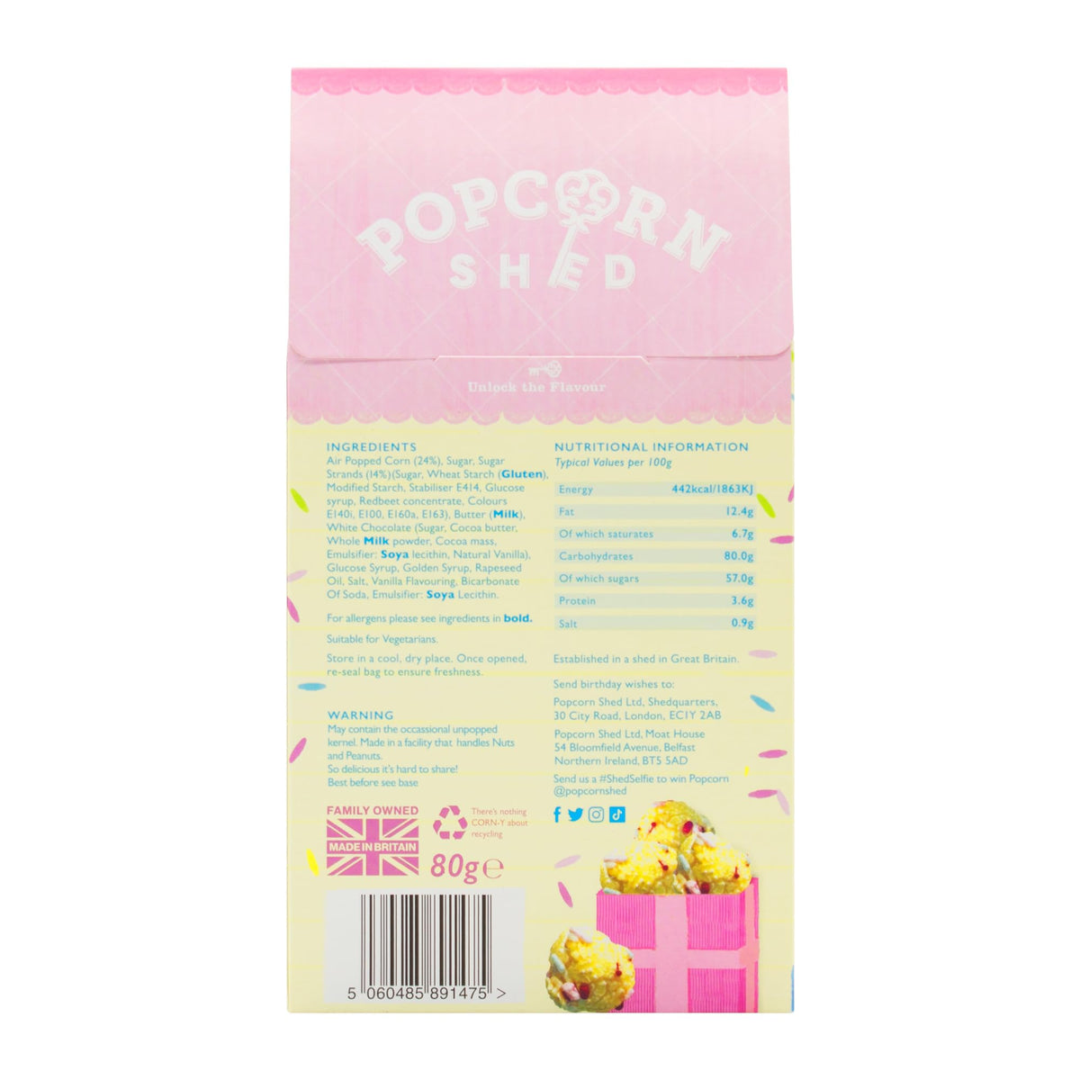 Popcorn Shed Birthday Cake Gourmet Popcorn - Vanilla Caramel Flavour | 3 x 80g Packs