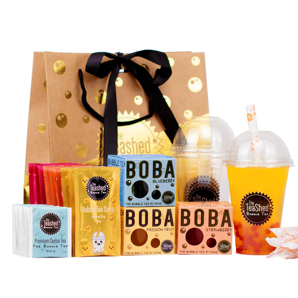 The TeaShed Bubble Tea Kit - 9 Servings | Vegan & Gluten-Free Popping Boba & Syrups
