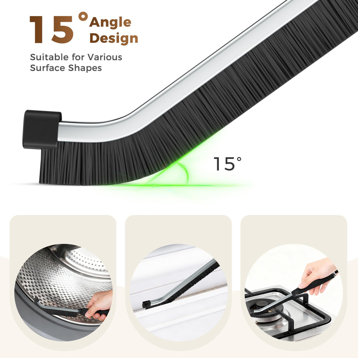 Oderra Crevice Cleaning Brush - 4 Pcs | Hard Bristle | Black 3
