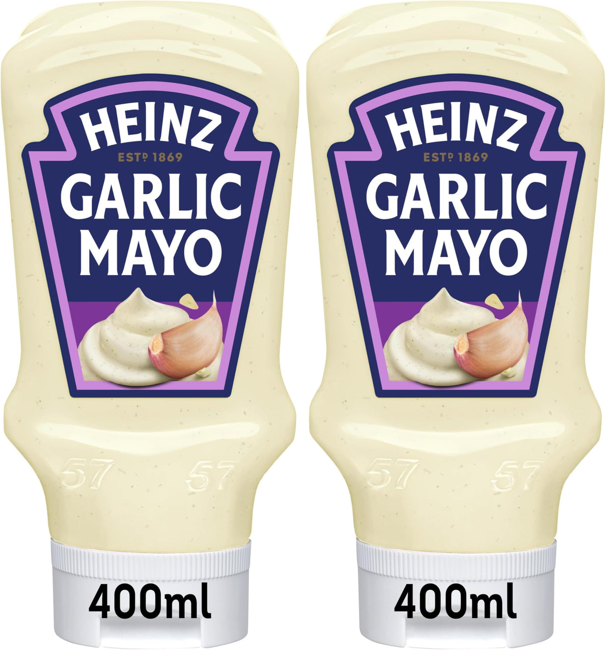 Heinz Garlic Mayonnaise - 100% Plant-Based | Gluten-Free | 375g (Pack of 2)