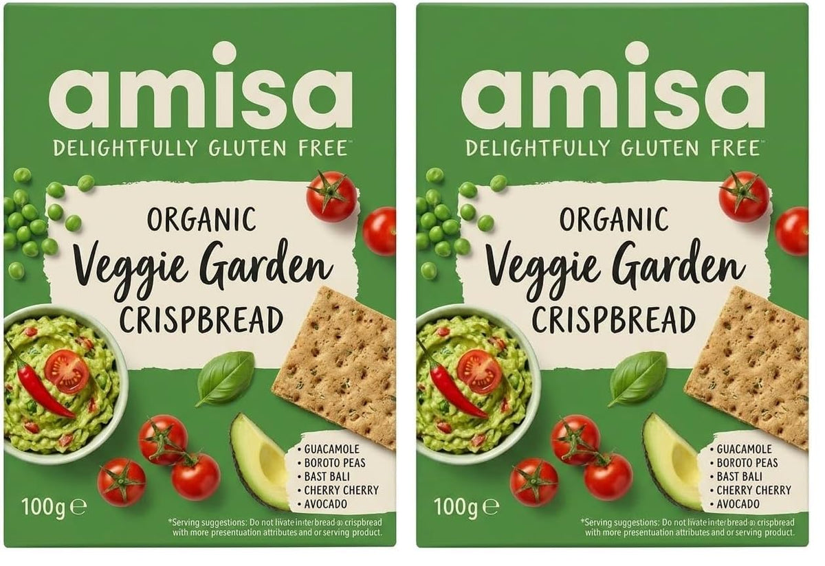 Amisa Organic Veggie Garden Crispbread - Gluten-Free, Vegan | 100g (Pack of 2)