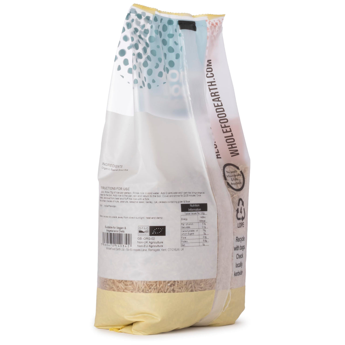 Wholefood Earth Organic Brown Basmati Rice - 1kg | Vegan | GMO Free
