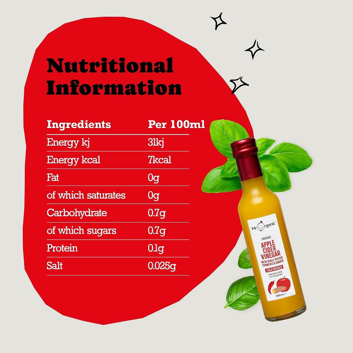 Mr Organic Apple Cider Vinegar with Turmeric, Chilli & Ginger - 250ml 3