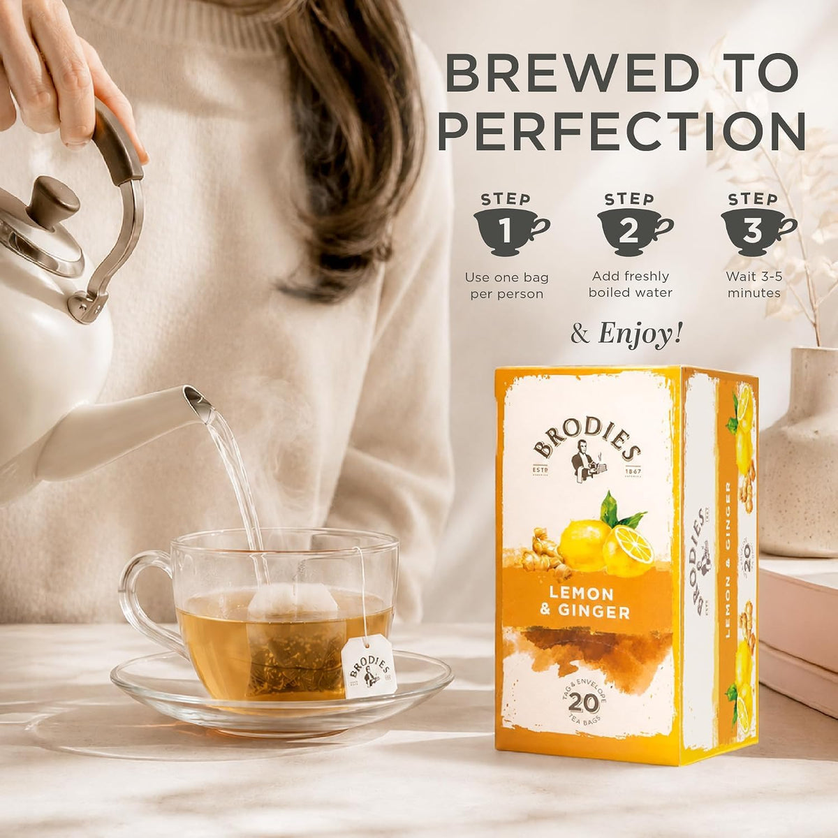 Brodies Lemon & Ginger Fruit Tea - Caffeine Free, 120 Tea Bags (6 Boxes of 20) 4