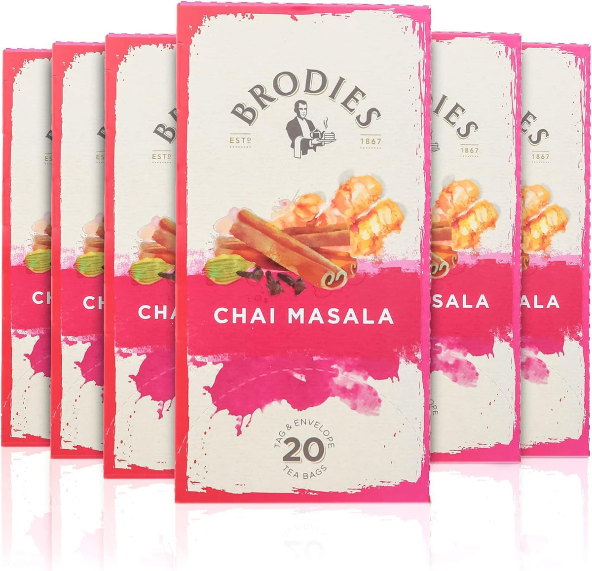 Brodies Chai Masala Black Tea - 6 Boxes of 20 Tea Bags (120 Total)