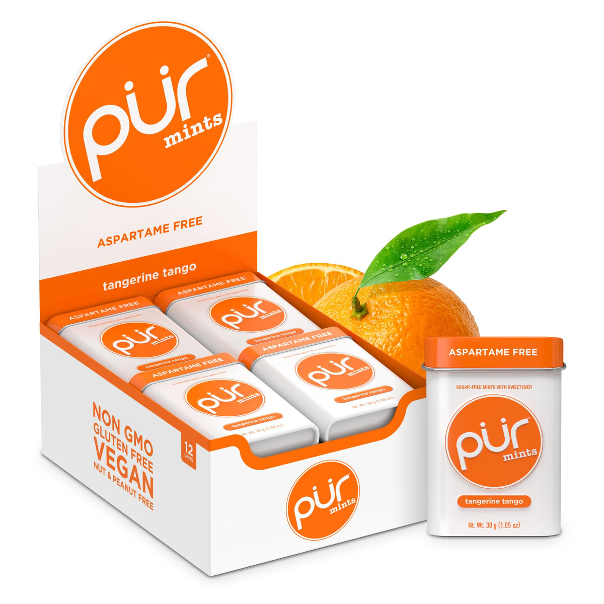 PUR Mints Tangerine Tango - Sugar Free, Vegan, Gluten Free | 30 Count (Pack of 12)