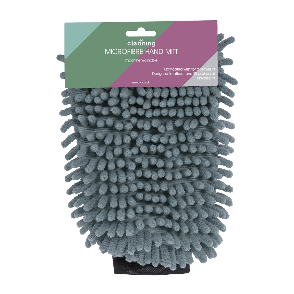 JVL Microfibre Cleaning Hand Mitt - Reusable Dusting & Polishing Glove | Machine Washable | Grey
