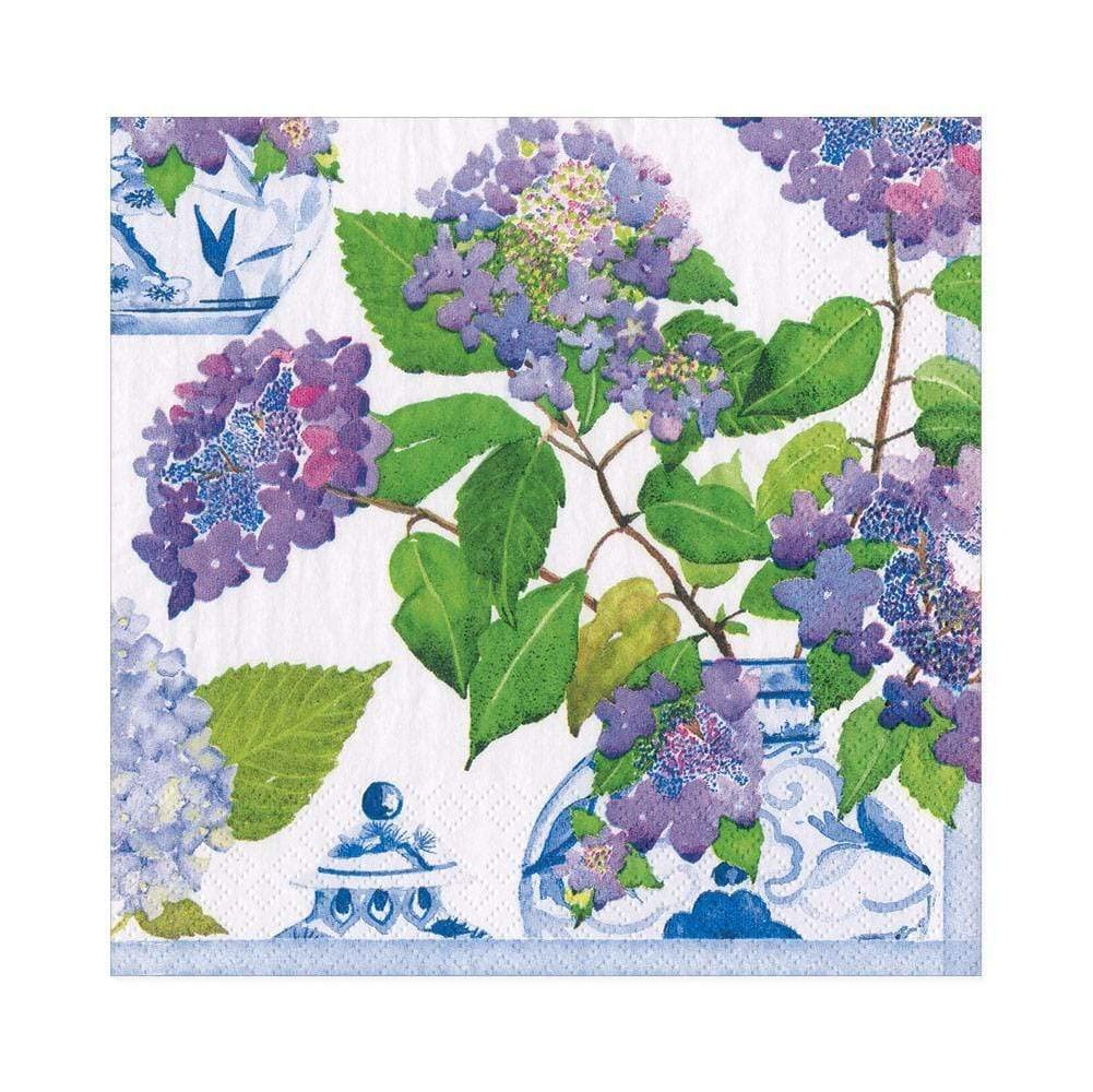 Caspari Hydrangeas and Porcelain Luncheon Napkins - Triple-Ply, 20 Count