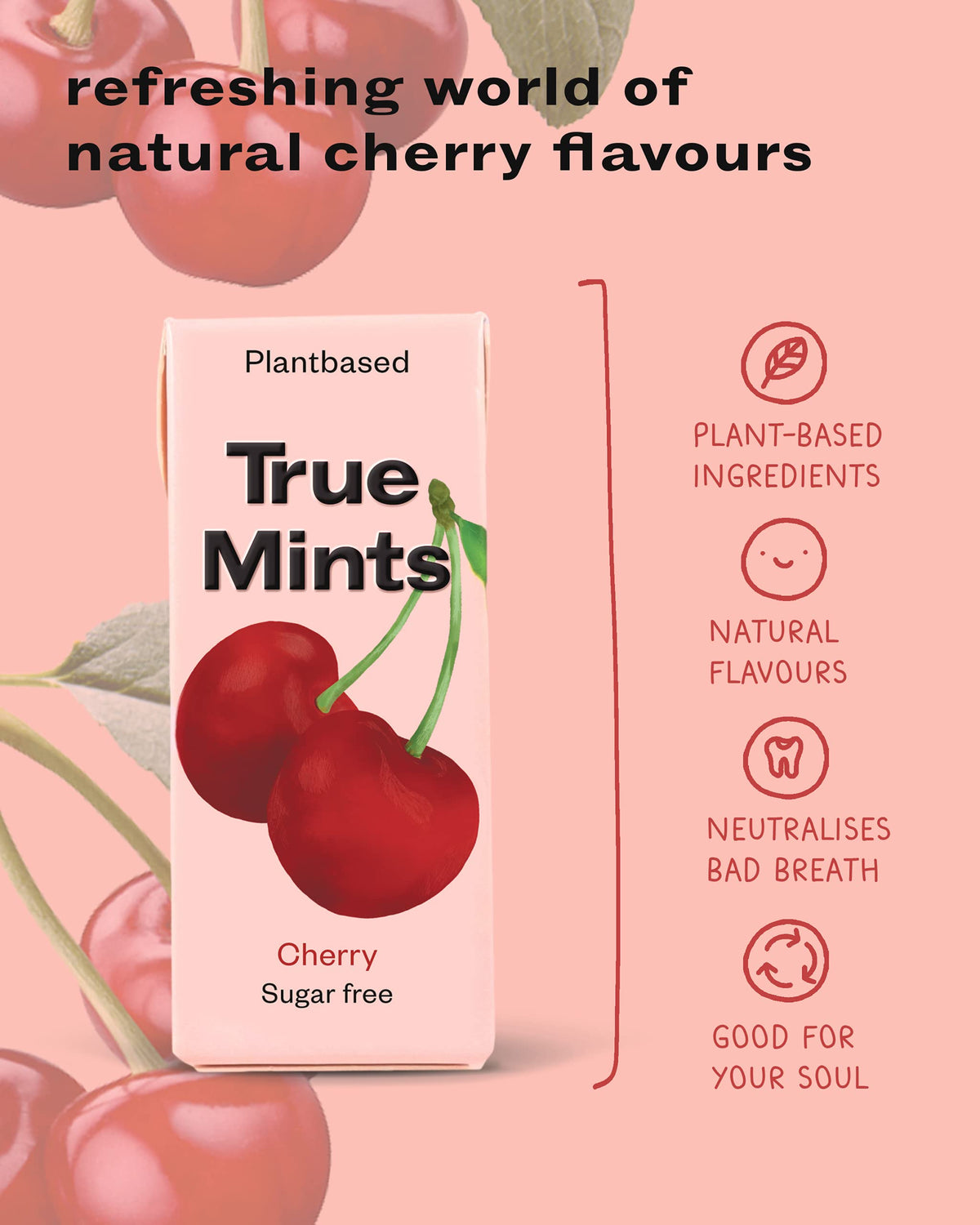 True Gum Cherry Flavour Mints - Sugar Free, Xylitol Sweetened, Vegan - 12 Pack 4