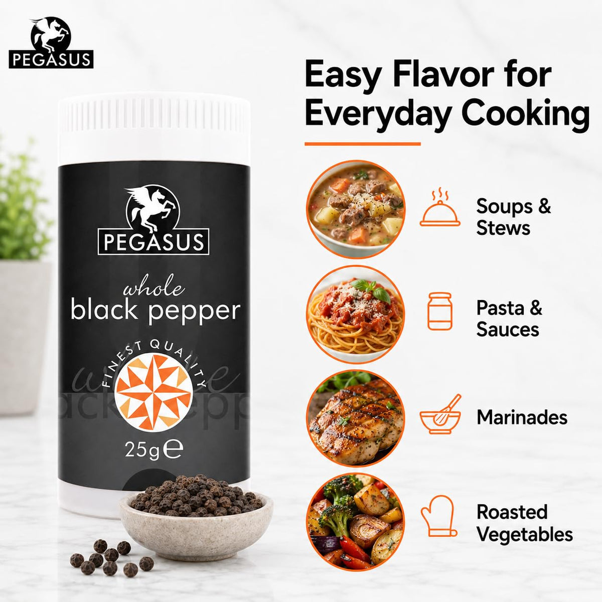 Pegasus Whole Black Peppercorns - 25g | Premium Spice for Cooking 3